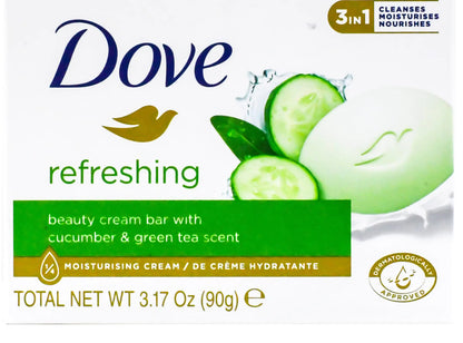 Dove, Beauty Bar Soap Variety Pack of 14, Go Fresh, Shea Butter, Coconut Milk, White, Pampering, Restoring, Exfoliating - 90g (7 Scents, 2 of Each)